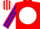 Silk - Red, white ball, blue 'c', white sleeves, blue stripes