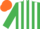 Silk - Emerald green & white stripes, white armlet, orange cap