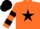 Silk - Orange, black star, black hoops on sleeves, black cap