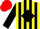 Silk - Yellow, black diamond, red and black stripes on sleeves, red cap