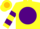 Silk - Yellow gold, gold tc on purple ball, purple bars on sleeves