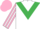 Silk - White, emerald green chevron, pink and white striped sleeves, pink cap.
