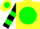Silk - Yellow, yellow 'mz' on green ball, green happy face back, green hoops on sleeves