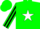 Silk - Green, black 'yesenia's' and race horse emblem, white star stripe on black stripe on sleeves