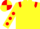 Silk - Dayglo yellow, red epaulettes, dayglo yellow sleeves, red spots, quartered cap