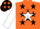 Silk - Orange, black star on white star,white'sp' orange and black stars on white sleeves