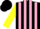 Silk - Black, pink stripes, black bars on yellow sleeves, black cap