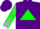 Silk - Purple, black 'srs' on silver and green triangle, silver and green diagonally quartered sleeves