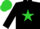 Silk - Black, lime green trim, lime green star on back, matching cap