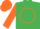 Silk - Emerald green, orange circle, orange blocks on sleeves, orange cap