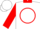 Silk - White, red collar, black 'p' in red circle, red blocks on sleeves
