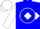 Silk - Blue, white 'mb' in circle frame, white diamond hoop, white diamond hoop on sleeves, white cap