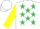 Silk - WHITE, emerald green stars, yellow sleeves, white cap