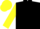 Silk - Black, yellow 'flying m' black hoop on neon yellow sleeves, black and neon yellow cap