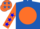 Silk - Royal blue, fluorescent orange ball, blue 'cxj', orange sleeves, blue stars