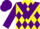 Silk - Yellow, yellow 'y-lo' on purple triangular panel, purple diamonds and cuffs on sleeves, purple cap