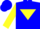 Silk - Blue,  blue 'b' on yellow inverted triangle, yellow sleeves