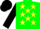 Silk - green, yellow stars, black sleeves, black cap