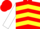 Silk - Red, white and yellow, black 'v', red, black and yellow inverted chevrons on white sleeves