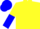 Silk - Yellow, blue belt, yellow bars on blue sleeves, yellow and blue halved cap