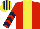 Silk - Red, yellow stripe, red and dark blue chevrons on sleeves, yellow and dark blue striped cap