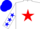 Silk - White, blue 'j' in red star frame, red and blue stars on sleeves, blue cap