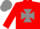 Silk - Red, grey maltese cross, red sleeves, grey cap, red peak