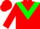 Silk - Red body, green chevron, red arms, red cap, green red