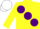 Silk - Yellow, large Purple spots, White cap.