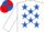 Silk - White, royal blue stars, royal blue armlet, red & white quartered cap