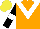 Silk - Orange, white chevron, black sleeves, white armlet, yellow cap