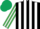Silk - Black and white stripes, emerald green and white striped sleeves, dark green cap