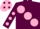 Silk - MAROON, large pink spots, pink spots on sleeves, pink cap, maroon spots