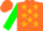 Silk - Orange, green emblem, gold stars on green sleeves, orange cap