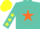 Silk - Turquoise, yellow star on orange ball, yellow stars on sleeves, turquiose cap
