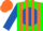 Silk - Green, orange 'mc' on royal blue ball, orange stripes on royal blue sleeves, orange cap