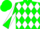 Silk - Green, green 'ldr' on white diamonds, green and white diagonally quartered sleeves, green cap