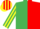 Silk - Emerald green and red halved horizontally, emerald green and yellow striped sleeves, red and yellow striped cap