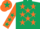 Silk - Dark green, orange stars, orange sleeves, dark green stars, orange cap, dark green star