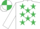Silk - White, emerald green stars, white sleeves, emerald green and white quartered cap