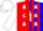 Silk - Red and blue halves, blue 'rb' on white star, white stars and red stripes on opposing blue and white sleeves, white cap