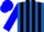 Silk - Royal blue and black vertical stripes, black stripe on blue sleeves, black stripe on blue cap