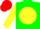 Silk - Green, red 'jjg' on yellow ball, red and green hoops on yellow sleeves, red cap