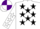 Silk - White, black stars, purple and white stars sleeves, purple and white quartered cap
