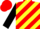 Silk - Yellow and red diagonal stripes, black sleeves and collar, red cap, black peak