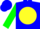 Silk - Blue, yellow ball, blue 'cg', green sleeves, blue cap