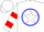 Silk - White, red inverted cheveron  with white star and gold 'h/c' in blue circle, red hoops on sleeves