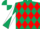 Silk - Dark green and red diamonds, dark green and white diabolo on sleeves, dark green and white quartered cap