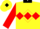 Silk - Yellow, black ts, front, red diamond hoop, black collar, red diamond sleeves