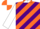 Silk - Purple and orange diagonal stripes, white collar and sleeves, orange and white quartered cap, purple peak
